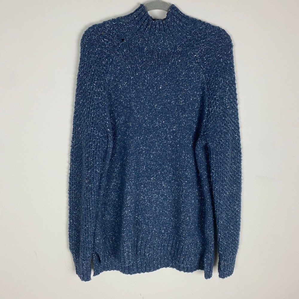 PrAna Ibid Sweater Tunic Flecked Knit Mock Neck Womens Large Wool Blend